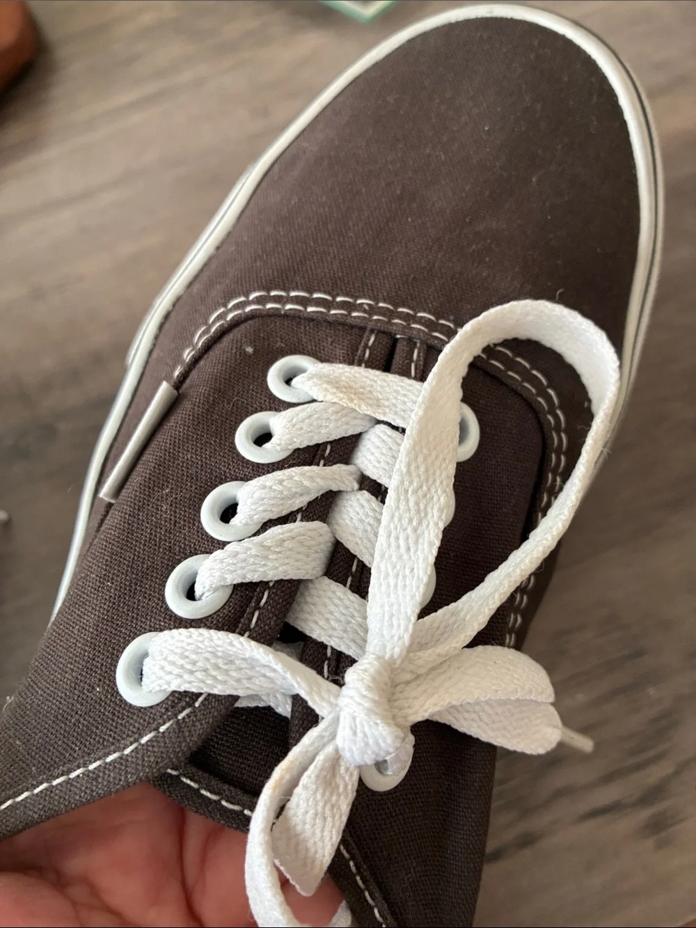 Vans Men’s Dark Brown Canvas Low-Top Sneakers with White Laces